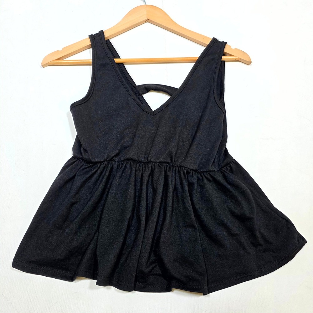 Brit & Bri Peplum Tank Top W Small Black Strappy Back V-Neck Babydoll Sleeveless